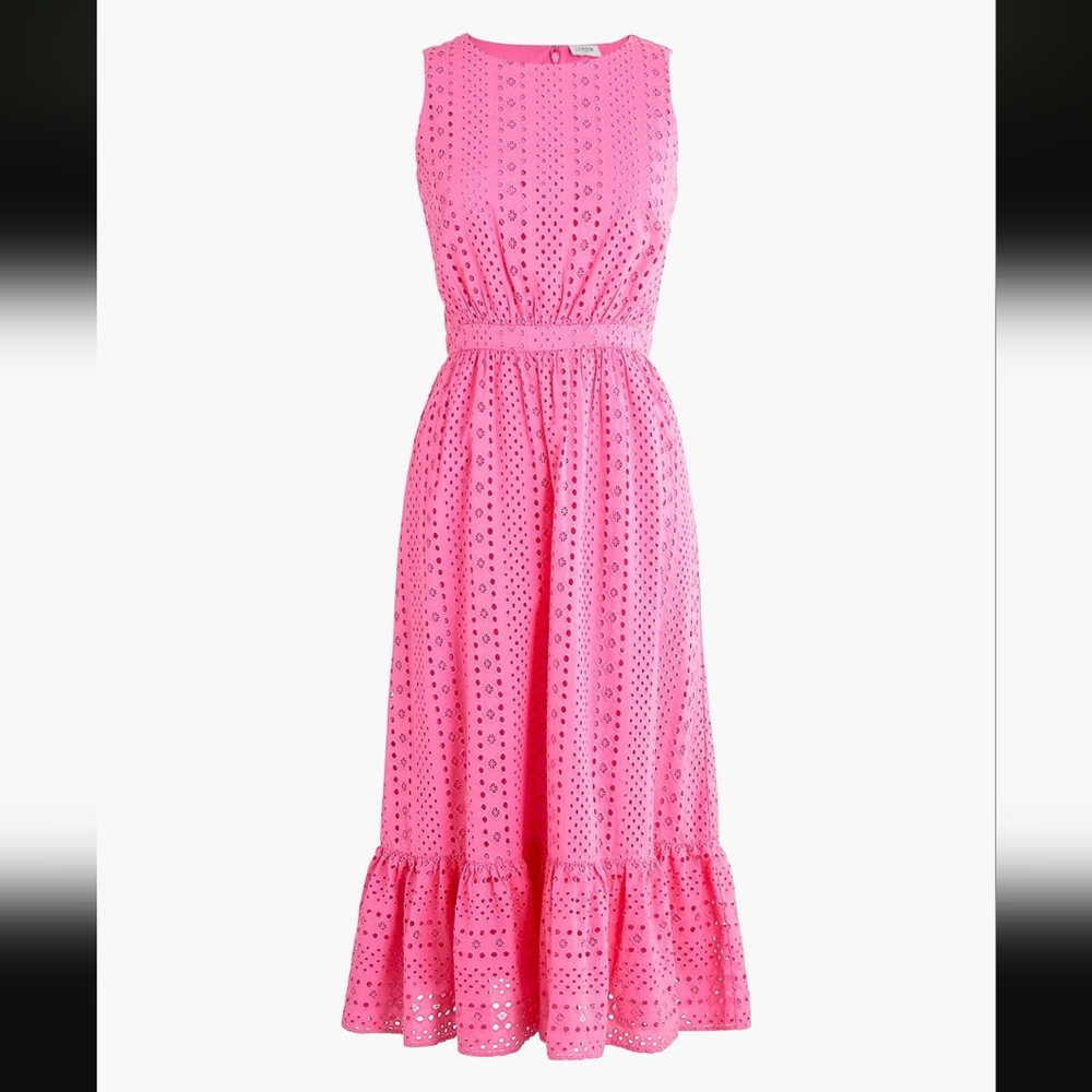J. Crew 100% Cotton Eyelet Dress, Azalea Pink, Sz 12